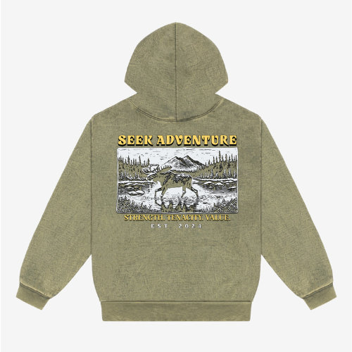 Olive Green SEEK ADVENTURE Hoodie