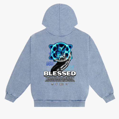 Ice Blue BLESSED BUTTERFLY Hoodie